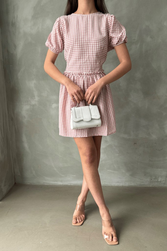 Pötikare Kısa Kollu Mini Elbise PEMBE - S