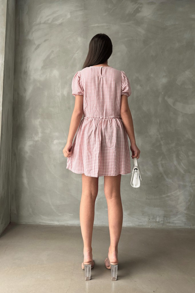 Pötikare Kısa Kollu Mini Elbise PEMBE - S