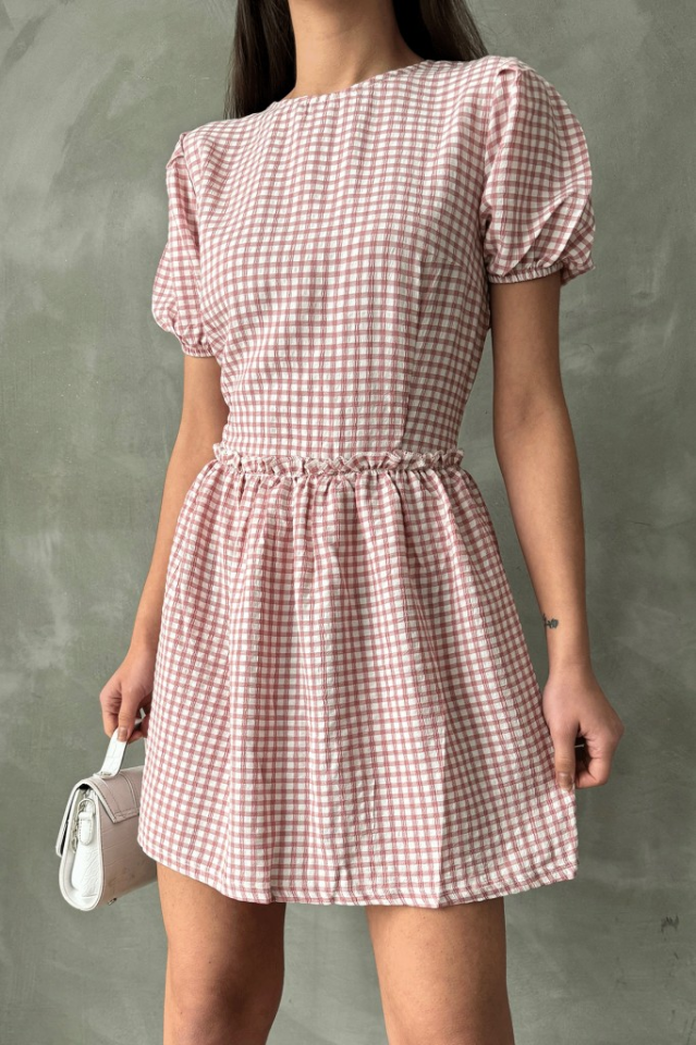 Pötikare Kısa Kollu Mini Elbise PEMBE - S