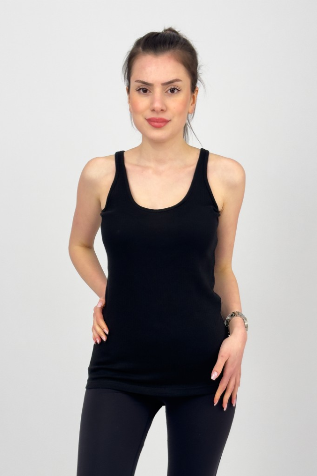 Kadın Pamuklu Geniş Askılı Esnek Rahat Yumuşak Dokulu Likralı Body SİYAH - M