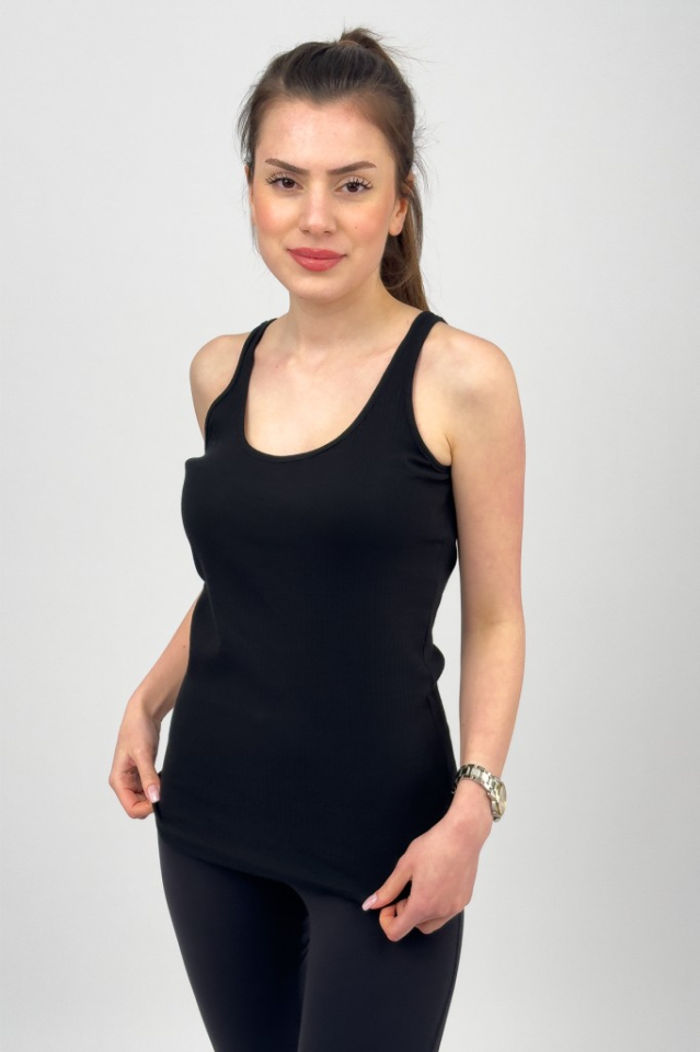 Kadın Pamuklu Geniş Askılı Esnek Rahat Yumuşak Dokulu Likralı Body SİYAH - M