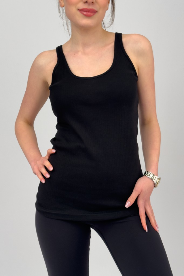 Kadın Pamuklu Geniş Askılı Esnek Rahat Yumuşak Dokulu Likralı Body SİYAH - M