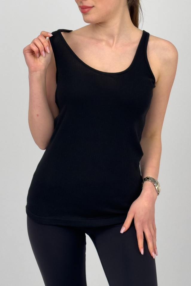 Kadın Pamuklu Geniş Askılı Esnek Rahat Yumuşak Dokulu Likralı Body SİYAH - M