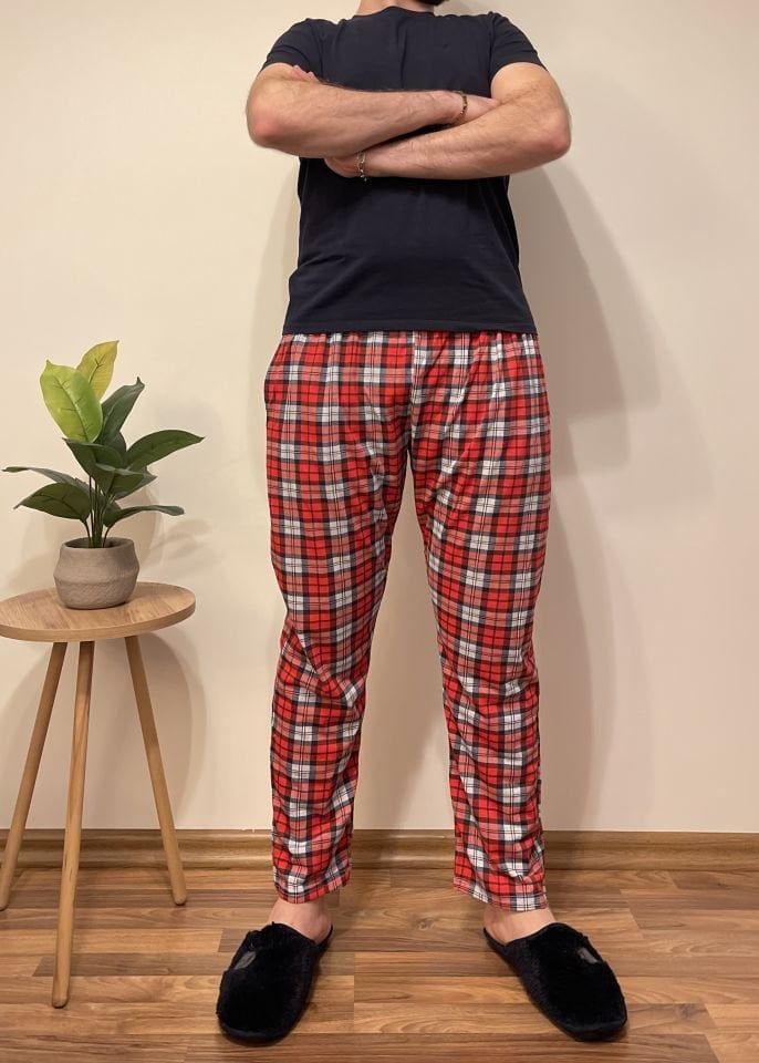 Erkek Pamuklu Cepli Pijama Altı Eşofman İC.Kırmızı Gri - XXL