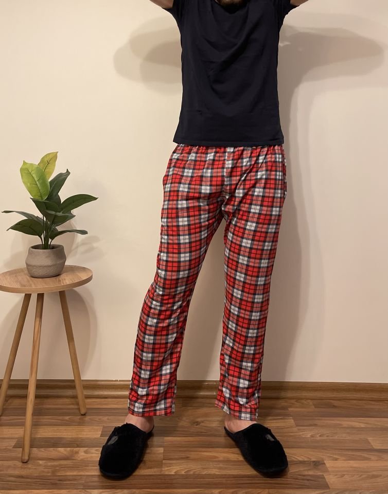 Erkek Pamuklu Cepli Pijama Altı Eşofman İC.Kırmızı Gri - XXL
