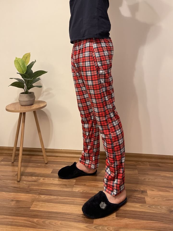 Erkek Pamuklu Cepli Pijama Altı Eşofman İC.Kırmızı Gri - XXL