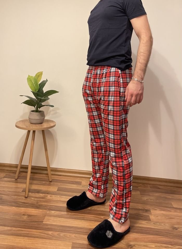 Erkek Pamuklu Cepli Pijama Altı Eşofman İC.Kırmızı Gri - XXL