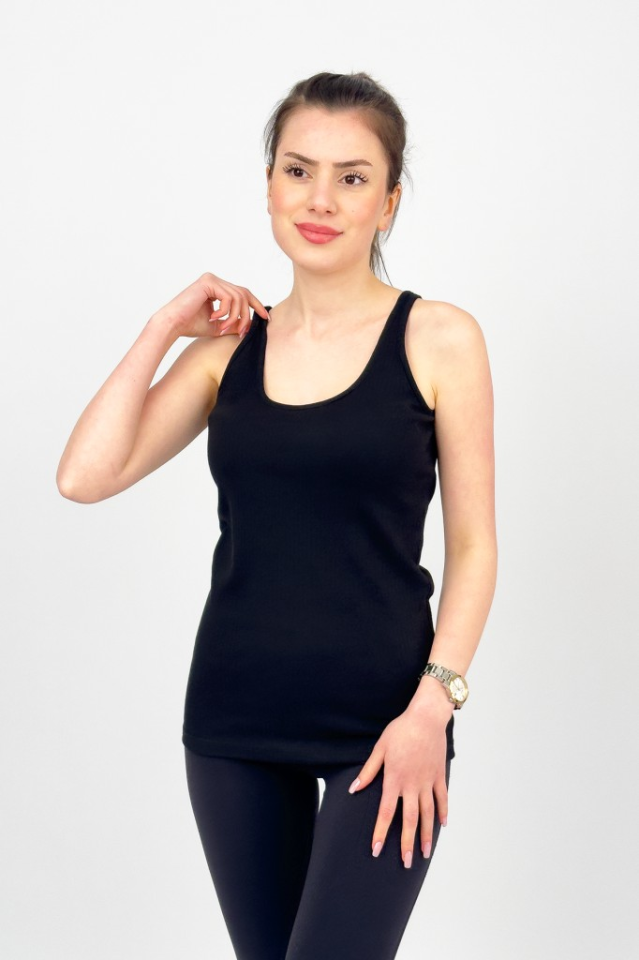 Kadın Pamuklu Geniş Askılı Esnek Rahat Yumuşak Dokulu Likralı Body SİYAH - S