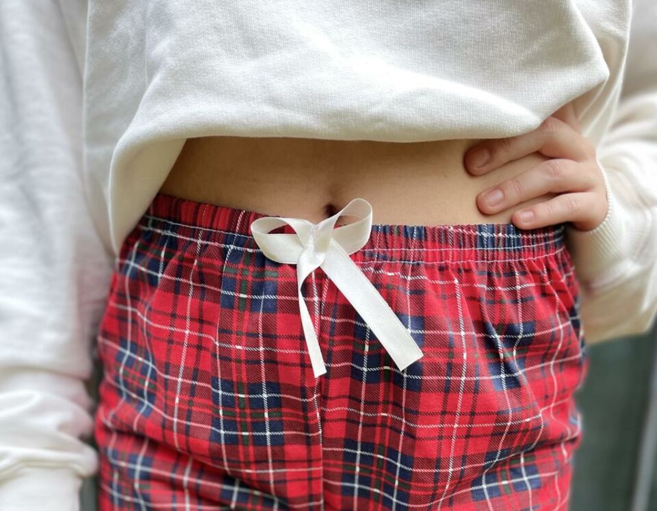 Kadın Pamuklu Ekose Desenli Pijama Altı Eşofman Kurdeleli Kırmızı Mavi - S
