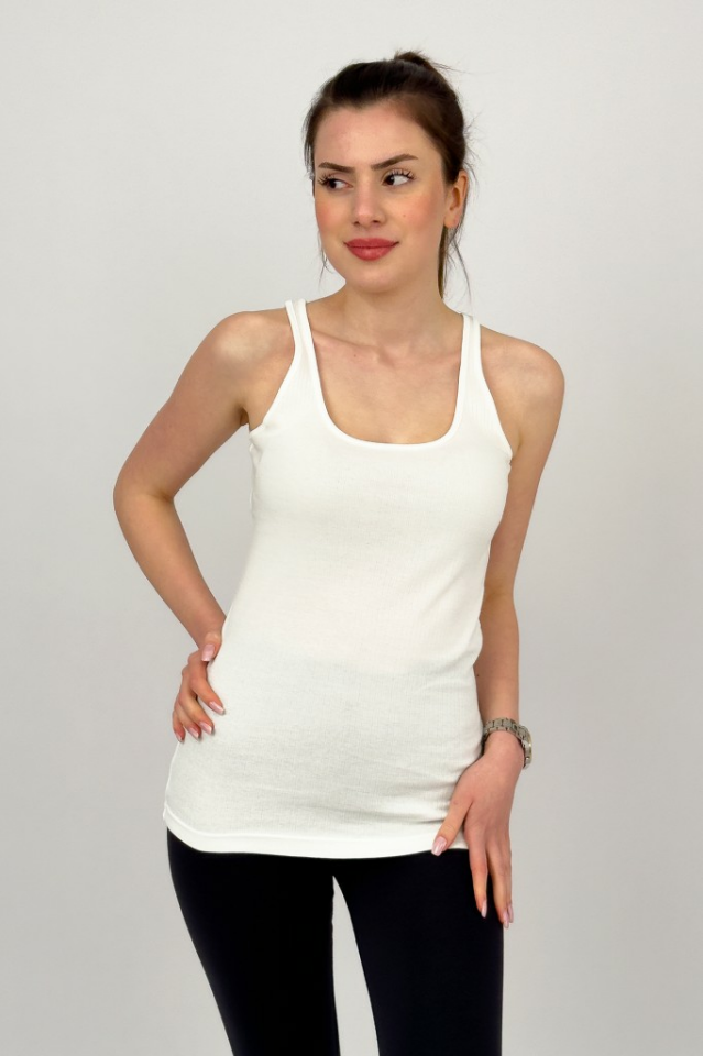 Kadın Pamuklu Geniş Askılı Esnek Rahat Yumuşak Dokulu Likralı Body BEYAZ - XL