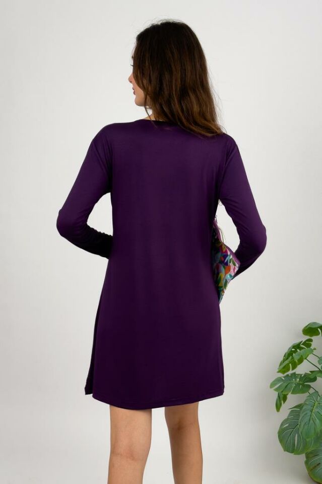 Kadın Penye  Uzun Tunik Elbise Sıfır Kol Bisiklet Yaka Mürdüm - 2XL/3XL