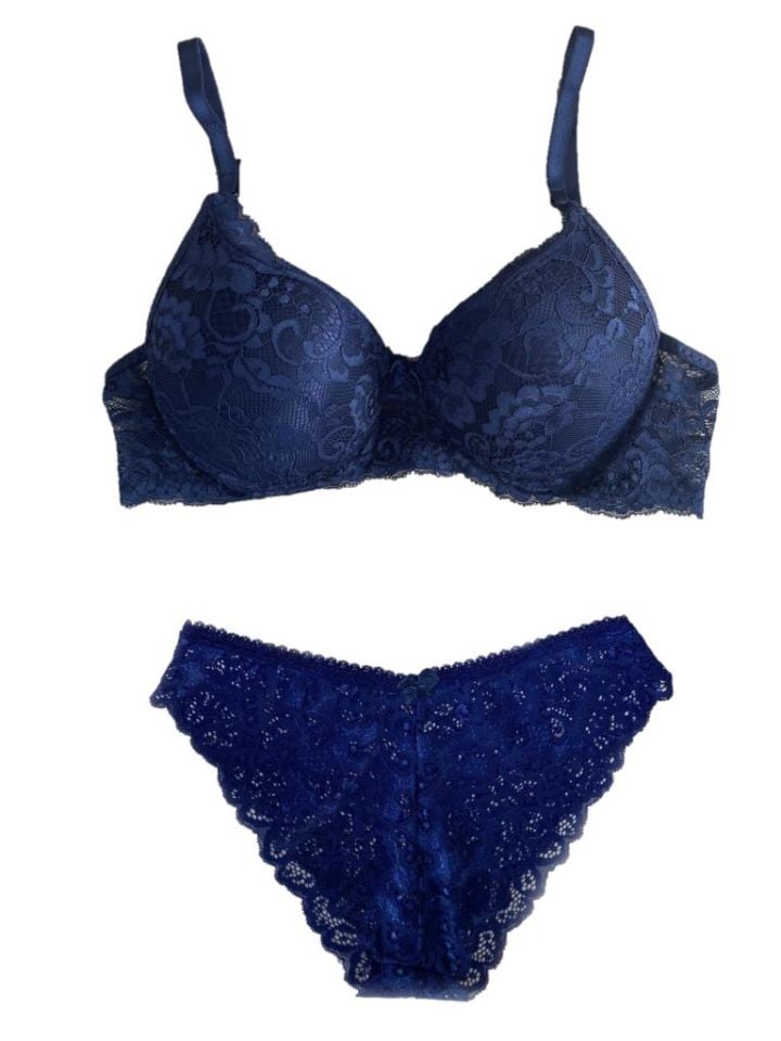 Kadın Dantelli Desteksiz İç Çamaşırı Takım LACİVERT - 80