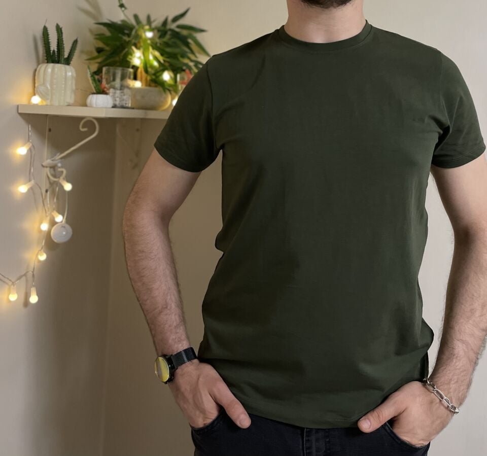 Erkek Slim Fit Dar Kesim Bisiklet Yaka Kısa Kol Pamuklu Tişört YEŞİL - S