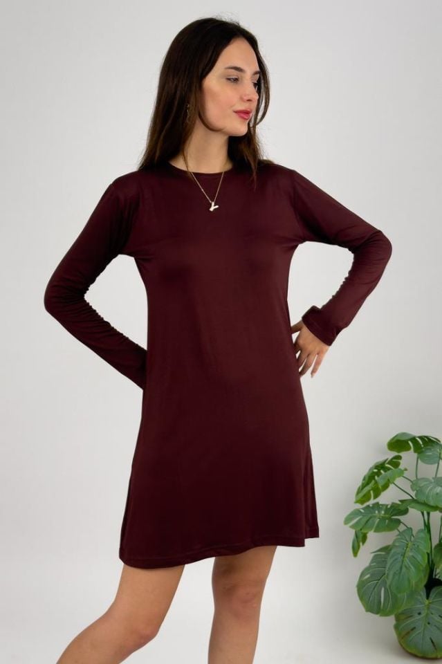  Kadın Uzun Kol Bisiklet Yaka Penye Tunik Içlik Dış Giyim Kahve - 2XL/3XL