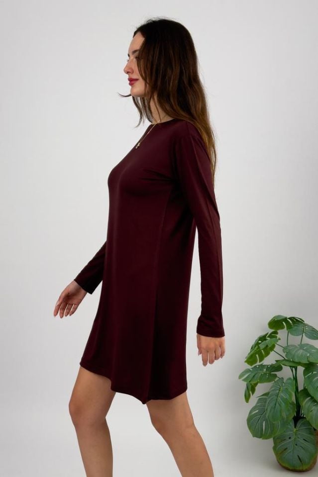  Kadın Uzun Kol Bisiklet Yaka Penye Tunik Içlik Dış Giyim Kahve - 2XL/3XL