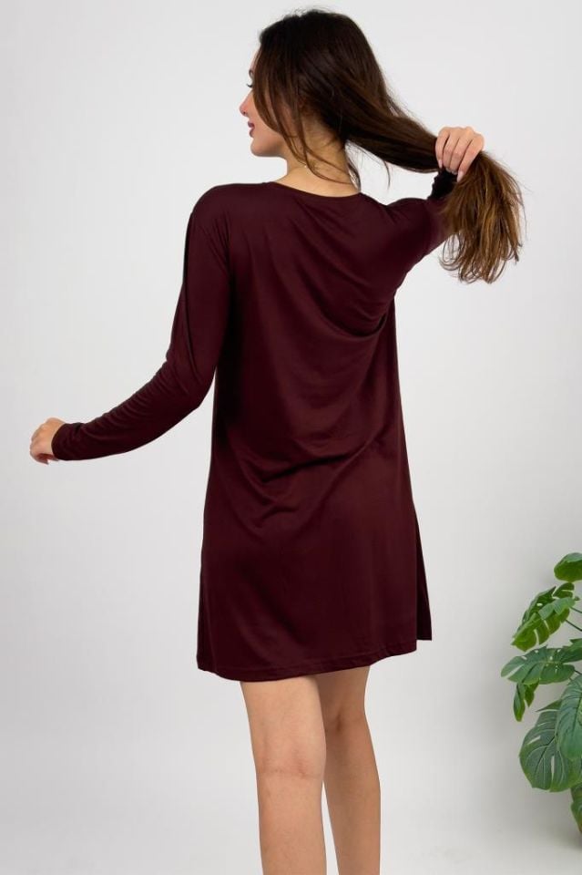  Kadın Uzun Kol Bisiklet Yaka Penye Tunik Içlik Dış Giyim Kahve - 2XL/3XL