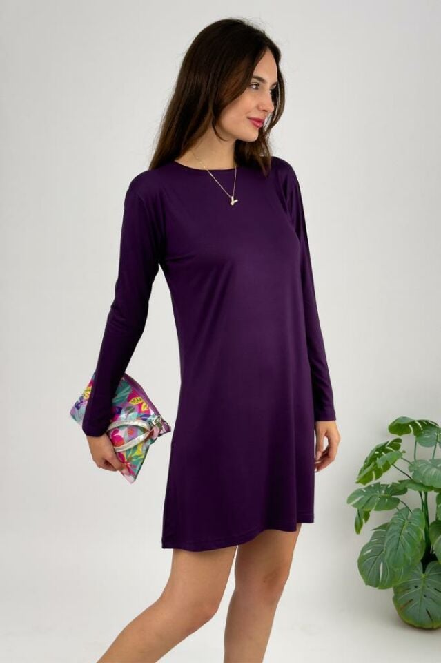  Kadın Uzun Kol Bisiklet Yaka Penye Tunik Içlik Dış Giyim Mürdüm - S/M