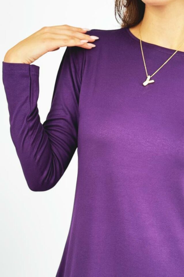  Kadın Uzun Kol Bisiklet Yaka Penye Tunik Içlik Dış Giyim Mürdüm - S/M