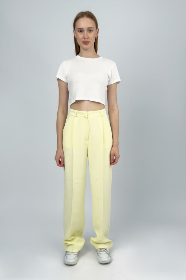 Kadın Yüksek Bel Palazzo Pantolon Sarı - XL