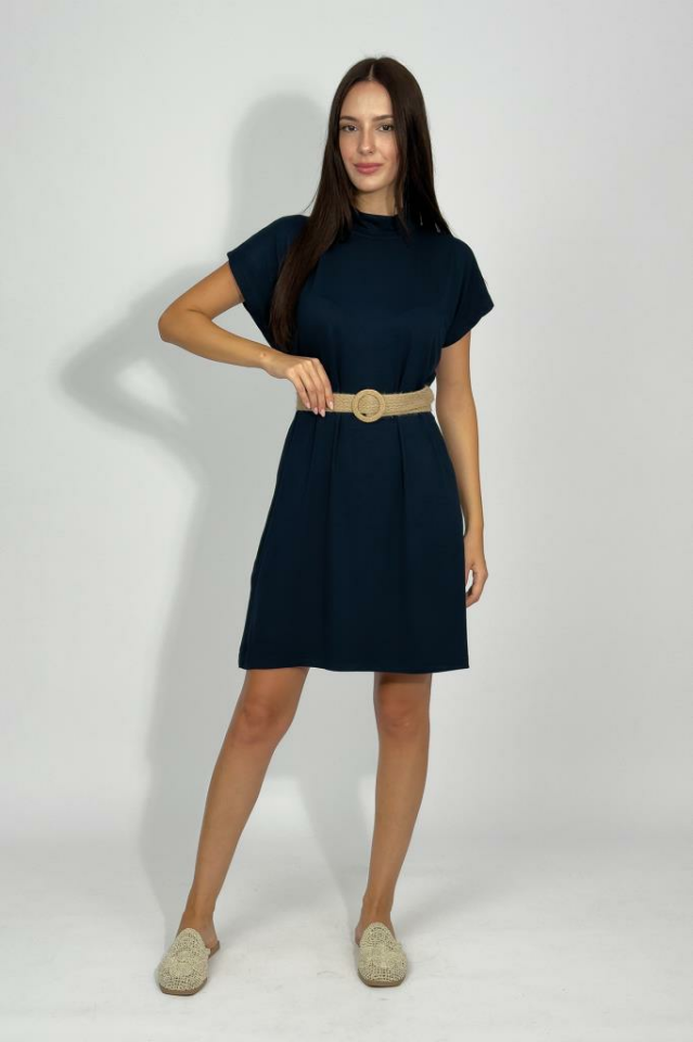 Kadın Dik Yaka Kolsuz İçlik Viskon Tunik LACİVERT - XL