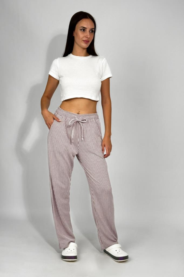 Kadın Beli Ayarlanabilir Çizgili Cepli Pantolon BORDO - 3XL