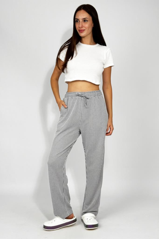 Kadın Beli Ayarlanabilir Çizgili Cepli Pantolon 22.2 Laci - S