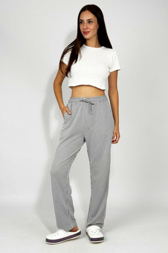 Kadın Beli Ayarlanabilir Çizgili Cepli Pantolon 22.2 Laci - M