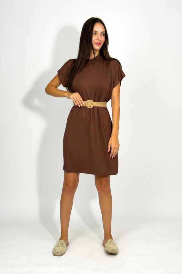 Kadın Dik Yaka Kolsuz İçlik Viskon Tunik Kahve - XL