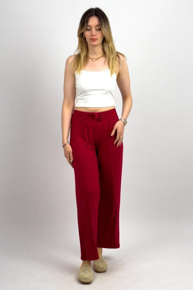 Kadın Bol Kesim Bol Paça Rahat Oversize İnce Palazzo Pantolon LACİVERT - L/XL