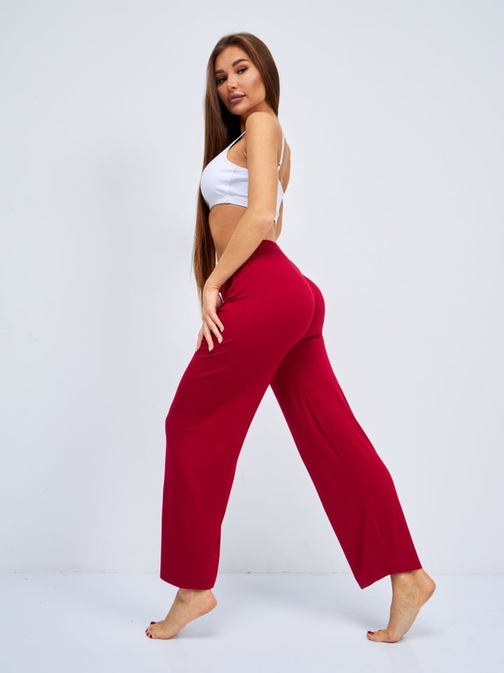 Kadın Bol Kesim Bol Paça Rahat Oversize İnce Palazzo Pantolon BORDO - 2XL/3XL