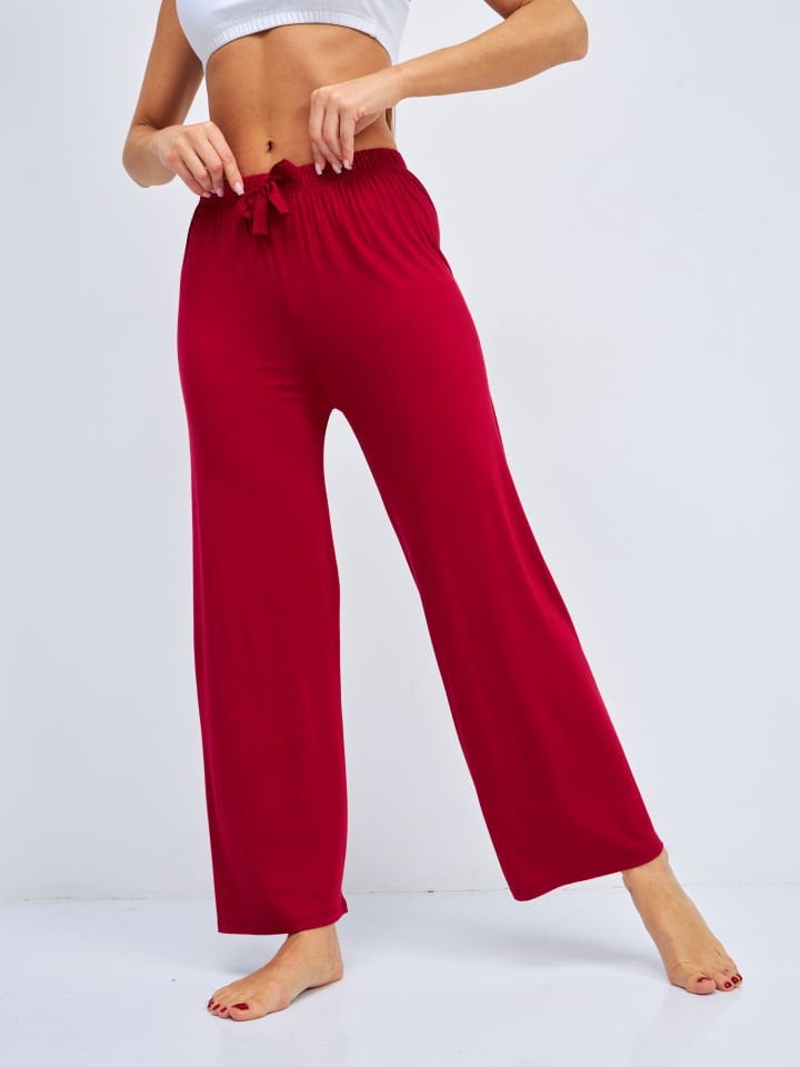 Kadın Bol Kesim Bol Paça Rahat Oversize İnce Palazzo Pantolon BORDO - 2XL/3XL