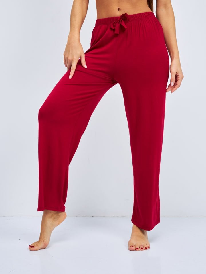 Kadın Bol Kesim Bol Paça Rahat Oversize İnce Palazzo Pantolon BORDO - 2XL/3XL