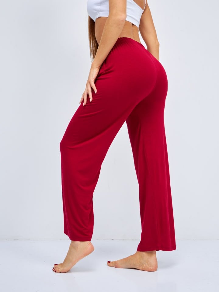 Kadın Bol Kesim Bol Paça Rahat Oversize İnce Palazzo Pantolon BORDO - 2XL/3XL