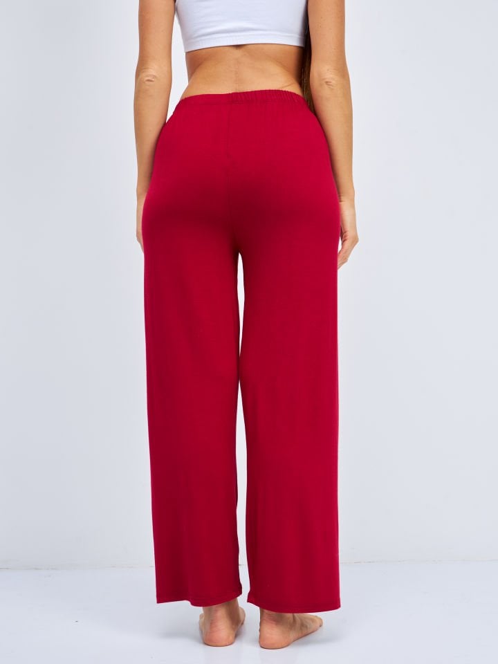 Kadın Bol Kesim Bol Paça Rahat Oversize İnce Palazzo Pantolon BORDO - 2XL/3XL