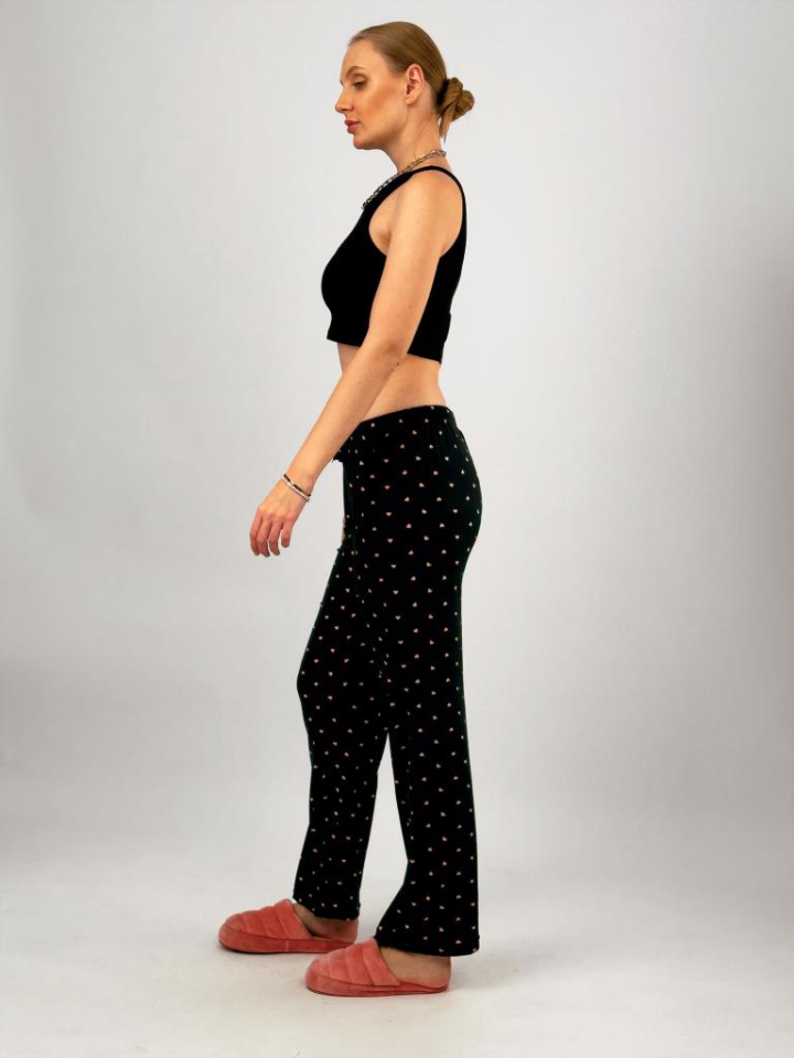 Kadın Kadife Pijama Altı Eşofman Pamuklu Siyah Pembe - XL