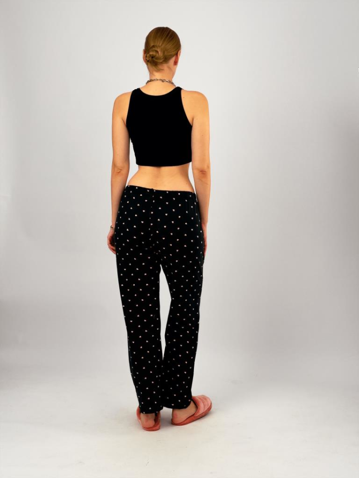 Kadın Kadife Pijama Altı Eşofman Pamuklu Siyah Pembe - XL