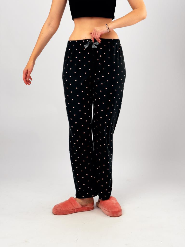 Kadın Kadife Pijama Altı Eşofman Pamuklu Siyah Pembe - XL