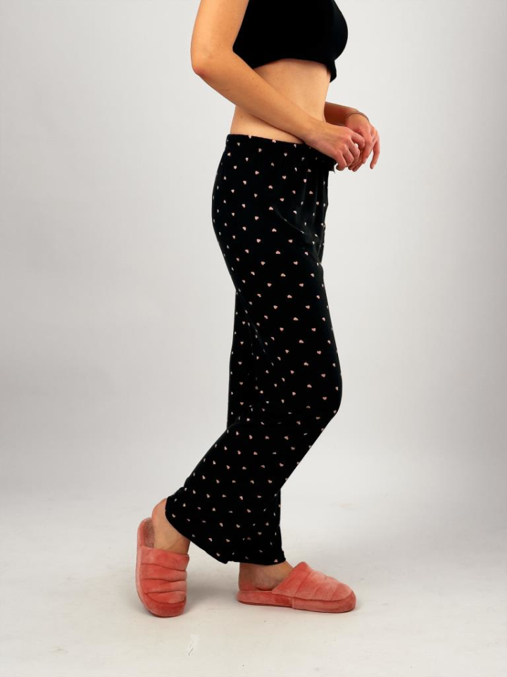 Kadın Kadife Pijama Altı Eşofman Pamuklu Siyah Pembe - XL