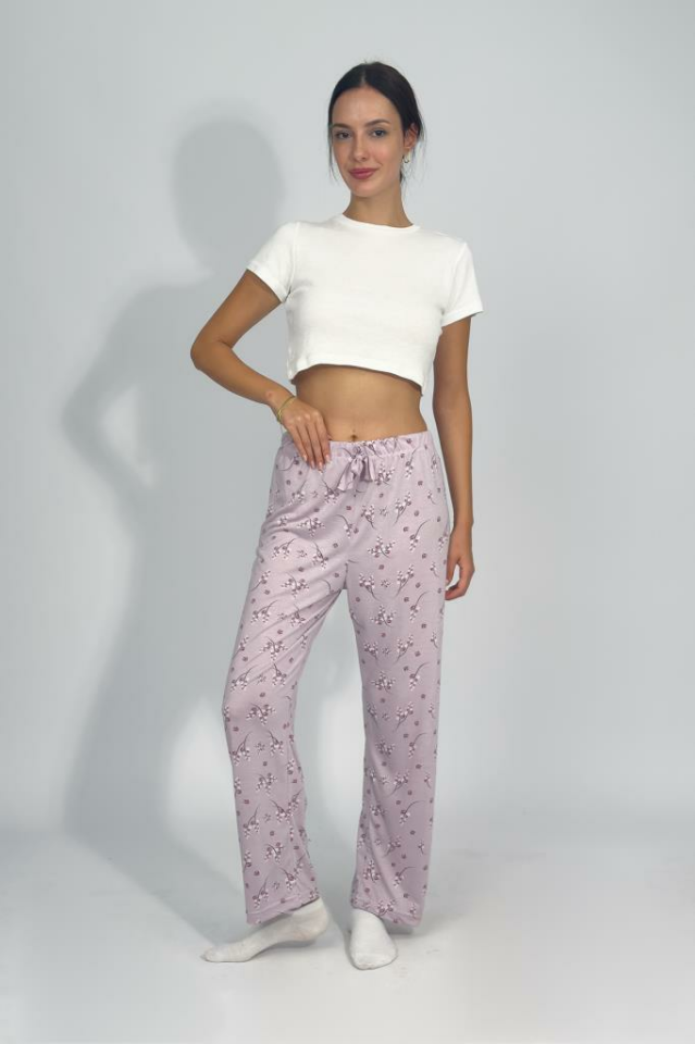 Kadın Dört Mevsim Poliviskon Kurdeleli Pijama Altı LİLA - S