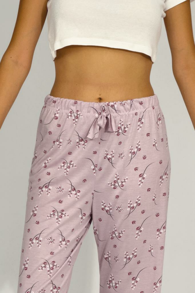 Kadın Dört Mevsim Poliviskon Kurdeleli Pijama Altı LİLA - S