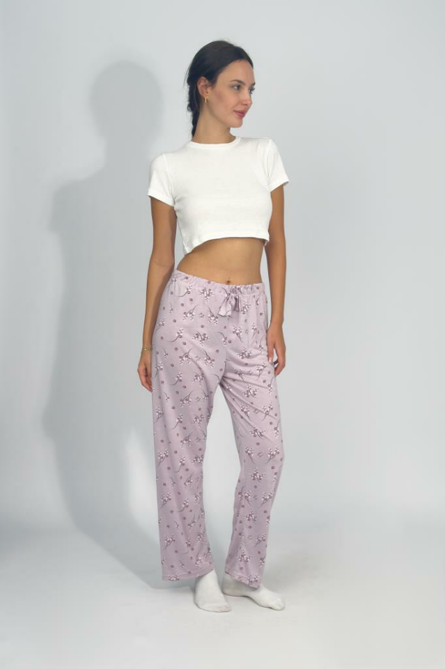 Kadın Dört Mevsim Poliviskon Kurdeleli Pijama Altı LİLA - M