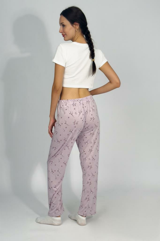 Kadın Dört Mevsim Poliviskon Kurdeleli Pijama Altı LİLA - M