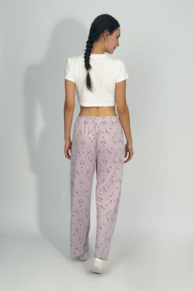 Kadın Dört Mevsim Poliviskon Kurdeleli Pijama Altı LİLA - XL