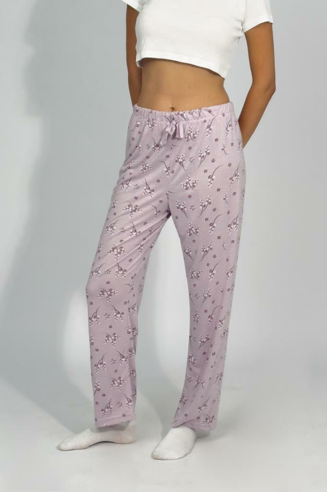 Kadın Dört Mevsim Poliviskon Kurdeleli Pijama Altı LİLA - XL