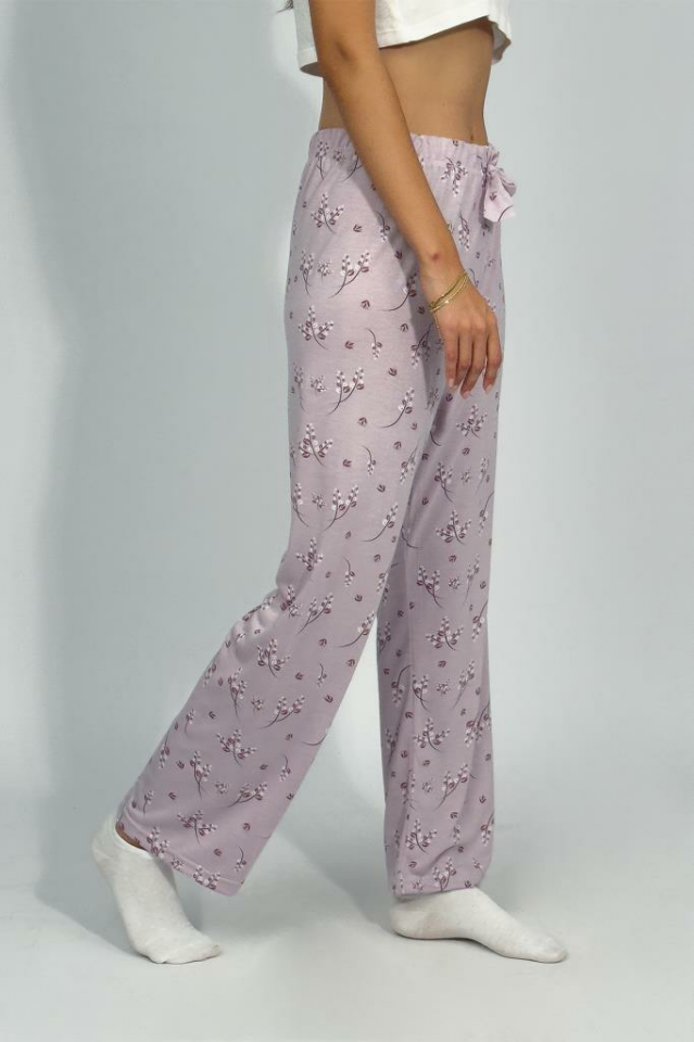 Kadın Dört Mevsim Poliviskon Kurdeleli Pijama Altı LİLA - XL