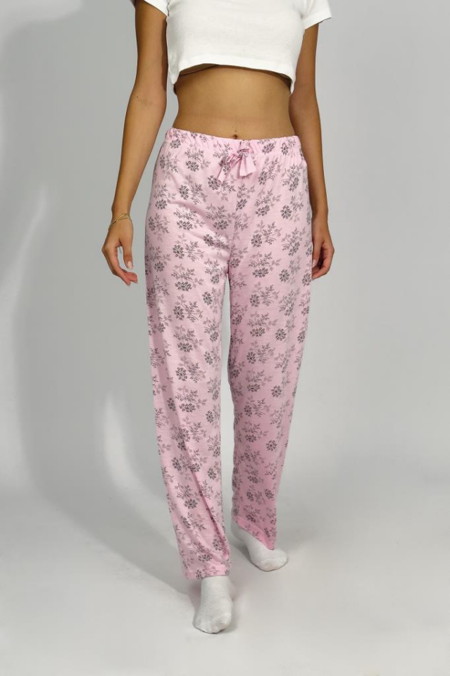 Kadın Dört Mevsim Poliviskon Kurdeleli Pijama Altı PEMBE - 2XL