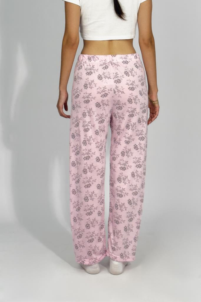 Kadın Dört Mevsim Poliviskon Kurdeleli Pijama Altı PEMBE - 2XL