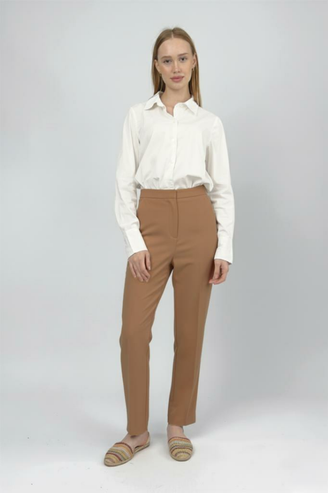 Kadın Yüksek bel Esnek/ Likralı Kumaş Havuç Kesim Pensli Pantolon VİZON - L