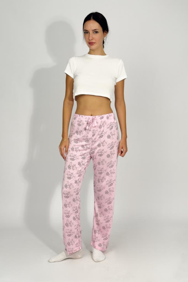 Kadın Dört Mevsim Poliviskon Kurdeleli Pijama Altı PEMBE - 3XL