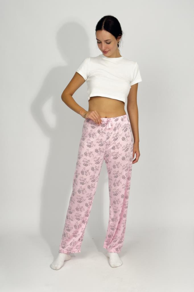 Kadın Dört Mevsim Poliviskon Kurdeleli Pijama Altı PEMBE - 3XL